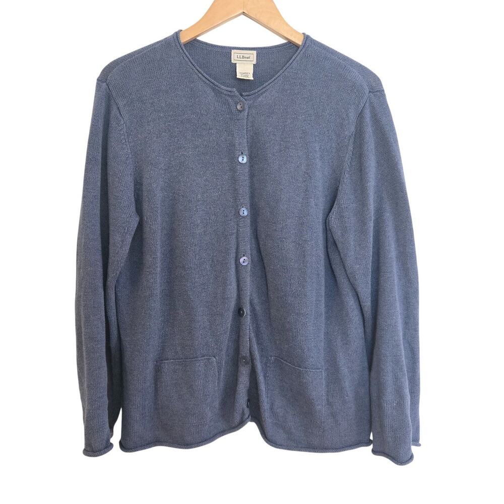 Periwinkle Blue L.L. Bean Linen Cotton Blend Cardigan Sweater Size L